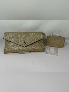 7516: Kate Spade New York Gold Glitter Envelope Clutch & Card Holder Set